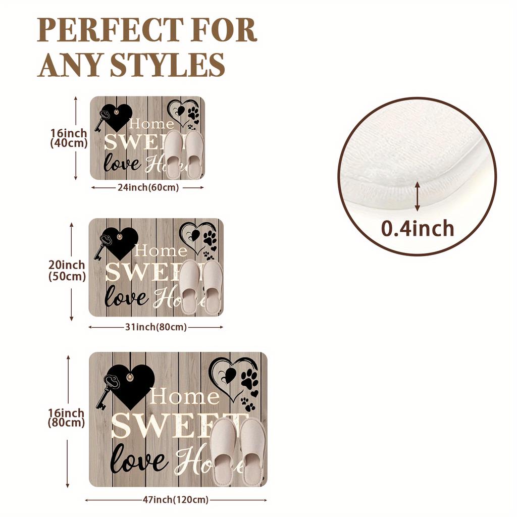 Soft Flannel Area Rug Non-slip Absorbent Floor Mat Heart and Paw Print Pattern Carpet for Living Room Bedroom Decor