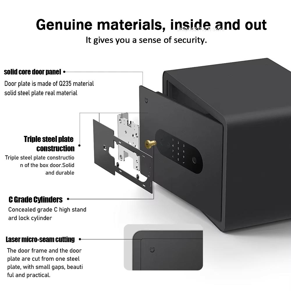 New MIJIA Smart Safe Deposit Box Fingerprint Unlock Work with Mijia App 65Mn Anti-Drilling Steel Plate Vibration Warning