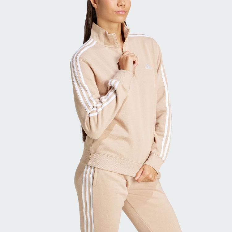 adidas Женская толстовка Essentials с застежкой-молнией на четверть длины, цветные блоки, спортивная, повседневная, с воротником-стойкой, светло-коричневая IR6066
