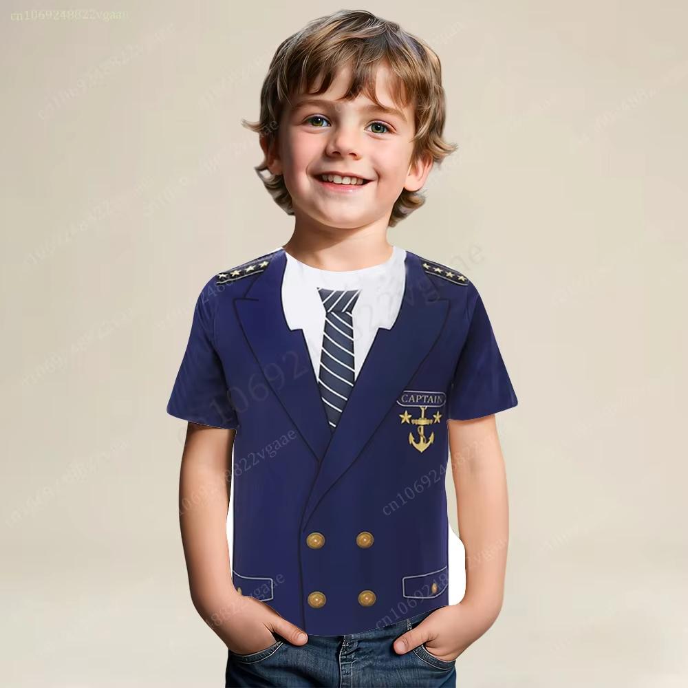 Летняя футболка с капитаном, детская футболка с короткими рукавами для мальчиков-капитанов, веселая футболка, ролевая форма для девочек, одежда для вечеринок, li