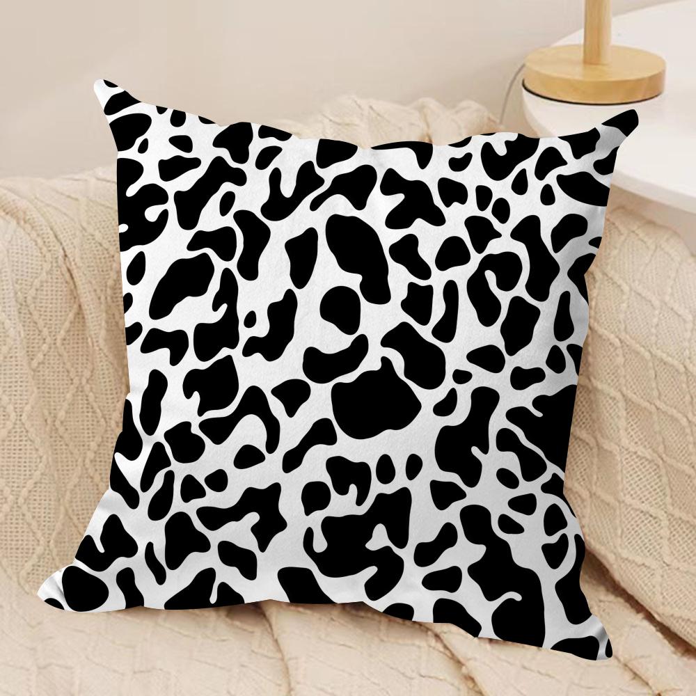 Black and White Cow Skin Texture Cushion Cover Silky Short Plush Invisible Zipper Dustproof Sofa Pillow Case for Home Decor