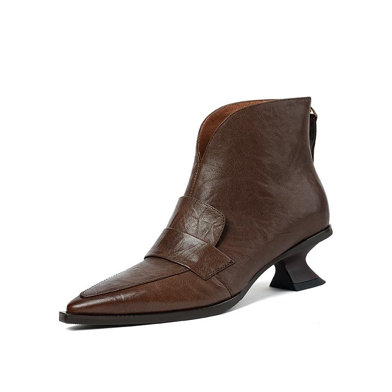 2024 Retro Women Ankle Boots Genuine Leather Quality Autumn Winter  Pointe Toe Thin High Heels Elegant Office Lady Boots Woman