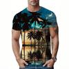 Summer Round Neck 3D Hawaiian Coconut Tree Pattern Print Top Fashionable Casual Short Sleeved Men's T-shirts