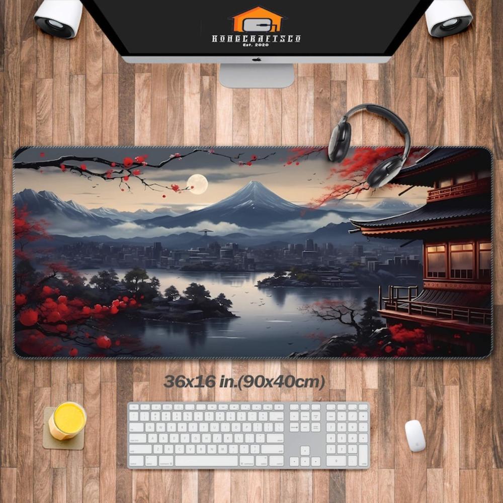 Japanese Landscape Desk Pad Pc Accessories Desk Organizers And Trays Alfombrillas Para Escritorio Tapis De Souris