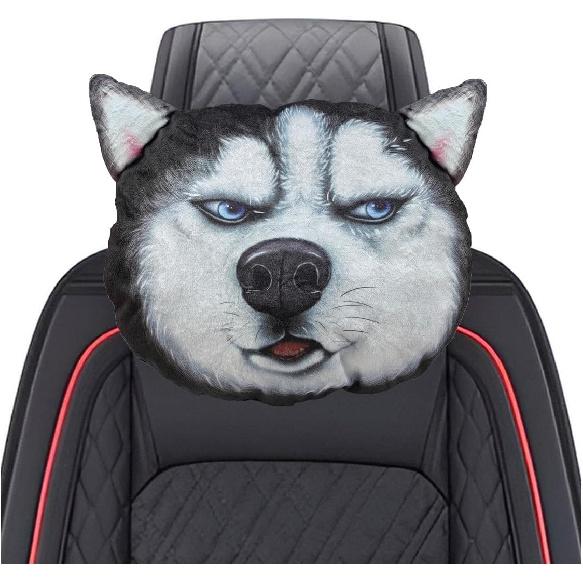 Cute Husky Dog Car Headrest Pillow- Memory Foam Car Neck Pillow Auto Seat Cushion of Headrests for Pain Pressure Relief- Cartoon Neck Support Cushion