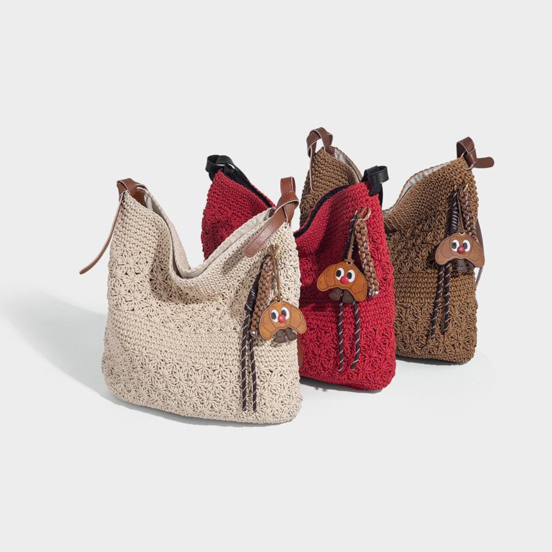 Wax Rope Artistic Woven Fashion Bag Crossbody Bag for Women Versatile Shoulder Bag Bucket Bag Vacation Style Beach Bag