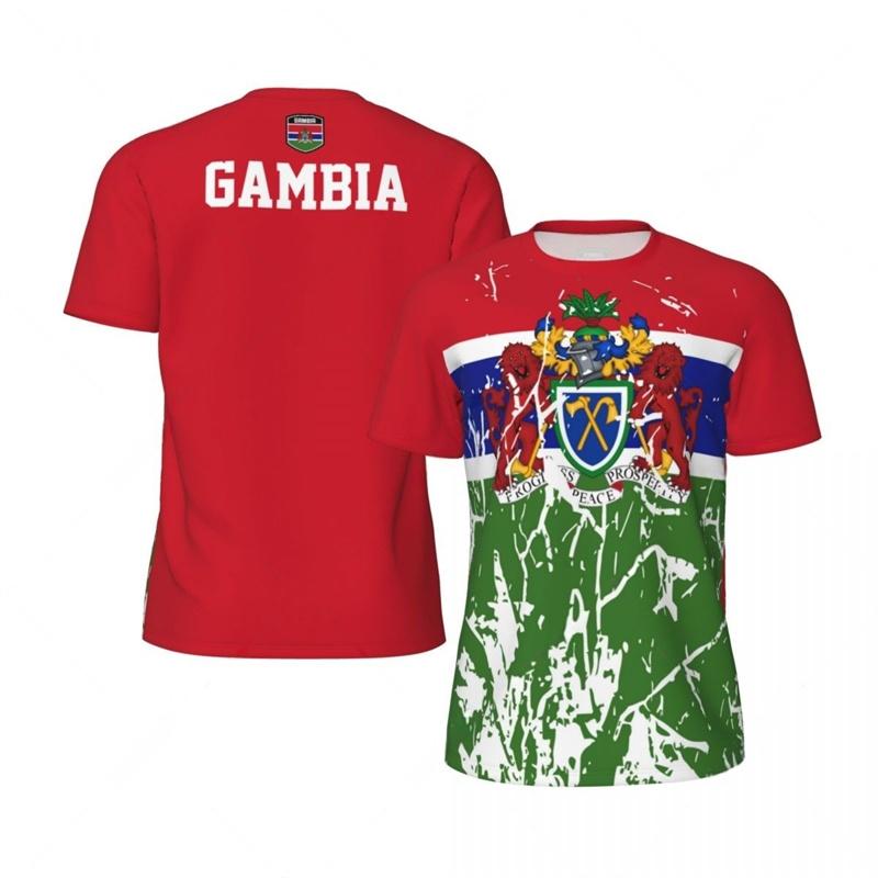 Gambia Flag T-shirt For Women Summer Round Neck Sport Fitness Short Sleeve Print Football Jerseys Oversized