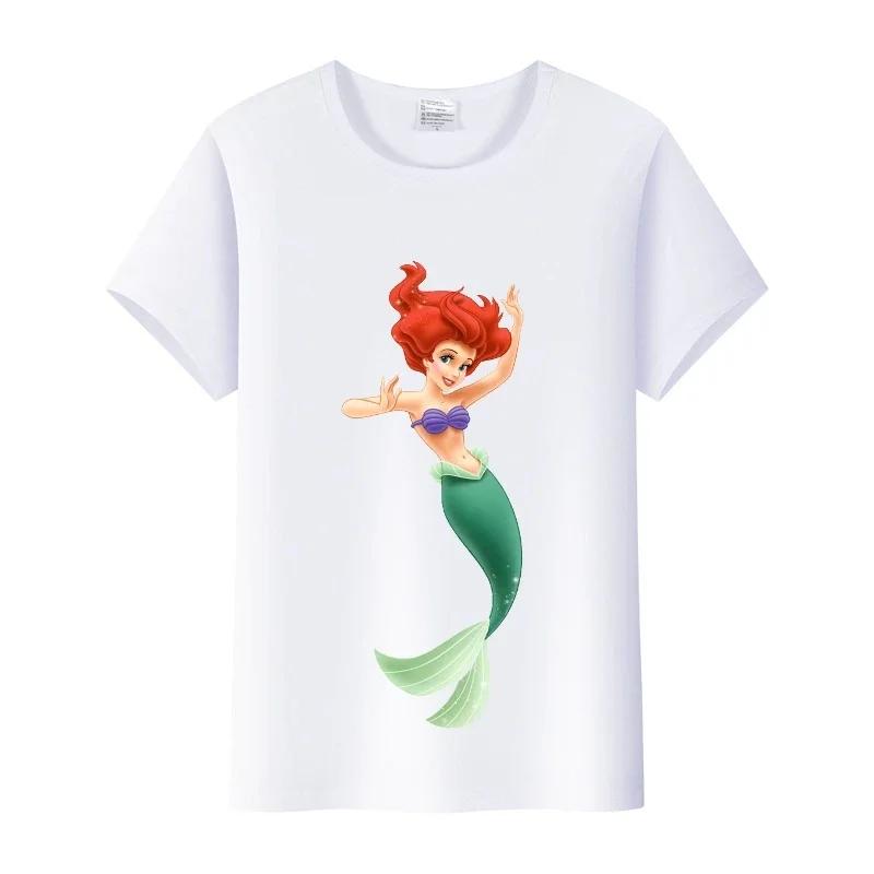 Kawaii Disney Cartoon Mermaid Princess Graphics Girl T-shirts Summer Top Y2K Goth Short Sleeve Ladies Clothes Women Tshirts Gift