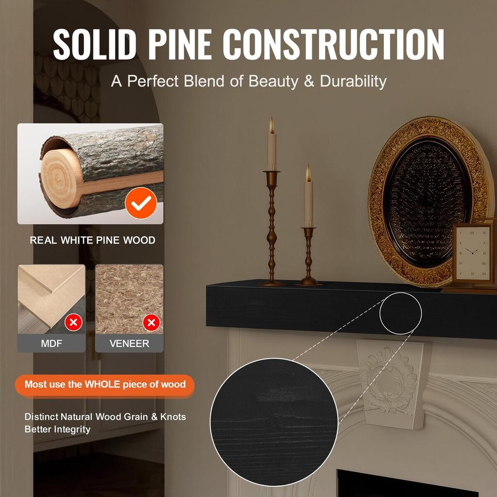 Fireplace Mantel Wood Shelf Floating Rustic Fireplace Mantel 48" Espresso