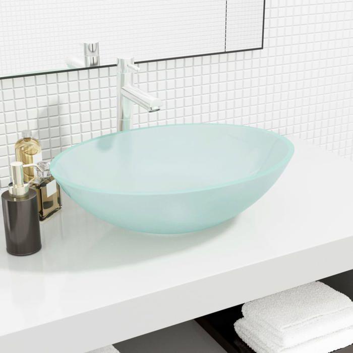 VidaXL Lavabo Vasque à Poser de Toilette Lave-mains de Salle de Bain Lavabo de Salle d'Eau Maison Intérieur Verre 50x37x14 345243