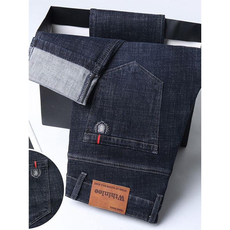 Летние легкие джинсовые брюки для мужчин Прямого кроя, свободные, стрейч, деловые повседневные брюки
