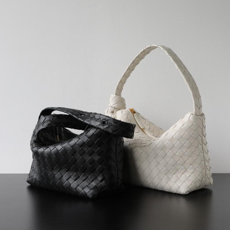 Handwoven Genuine Lamb Leather Hobo Pillow Bag With Wide Strap Soft Structured Shoulder Crossbody Women