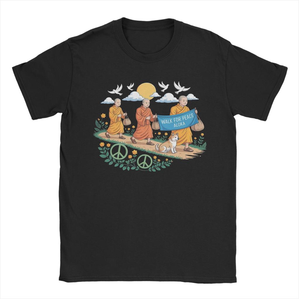 Walk for Peace Aloka Buddhist Monks T Shirts Unisex Womens Cotton Cool TShirt Tees Short Sleeve Clothes Birthday Present