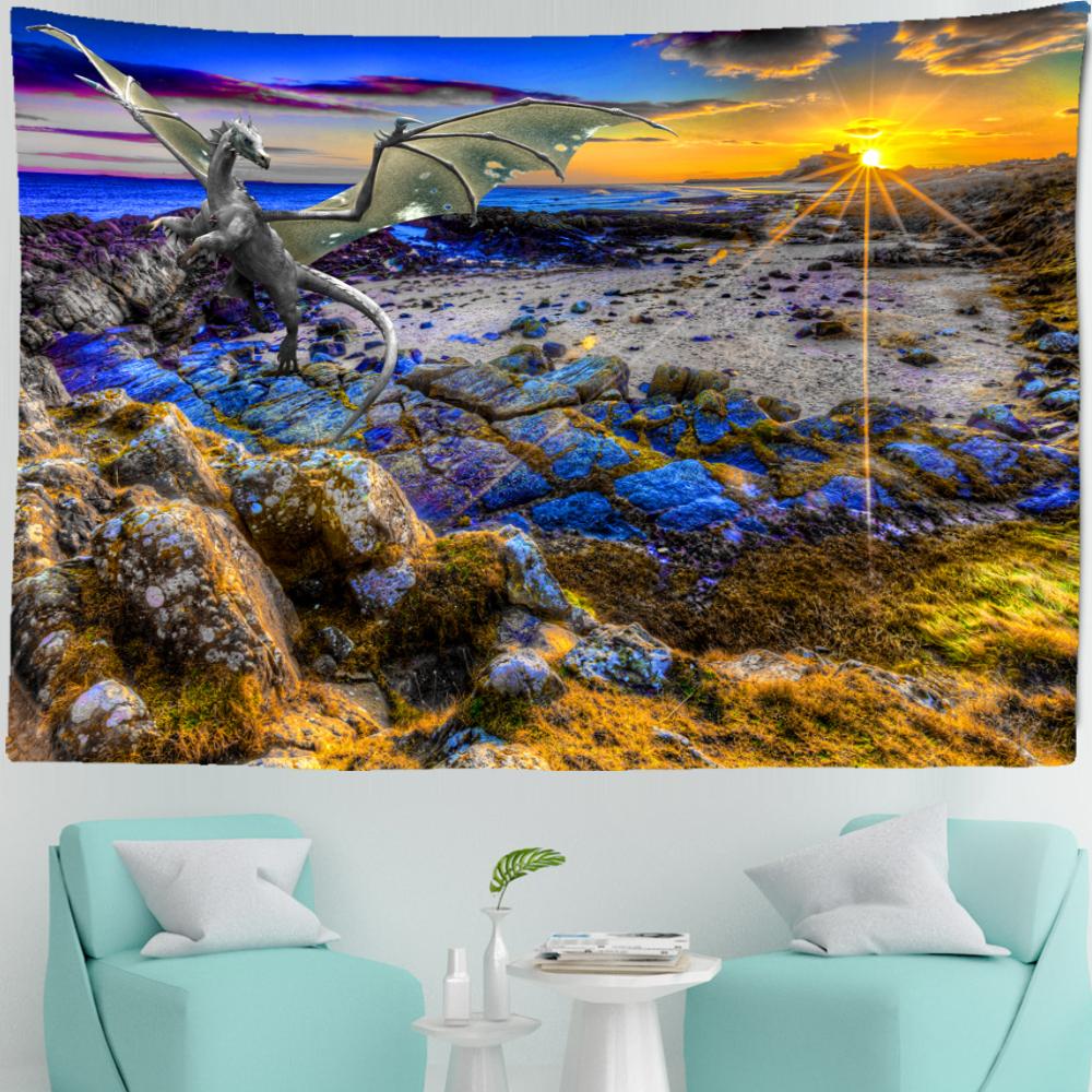 Летающий Дракон Сказочный Замок Гобелен Настенный Богемный Картина Маслом Хиппи Ковер Детская Комната Общежитие Семейный Декор