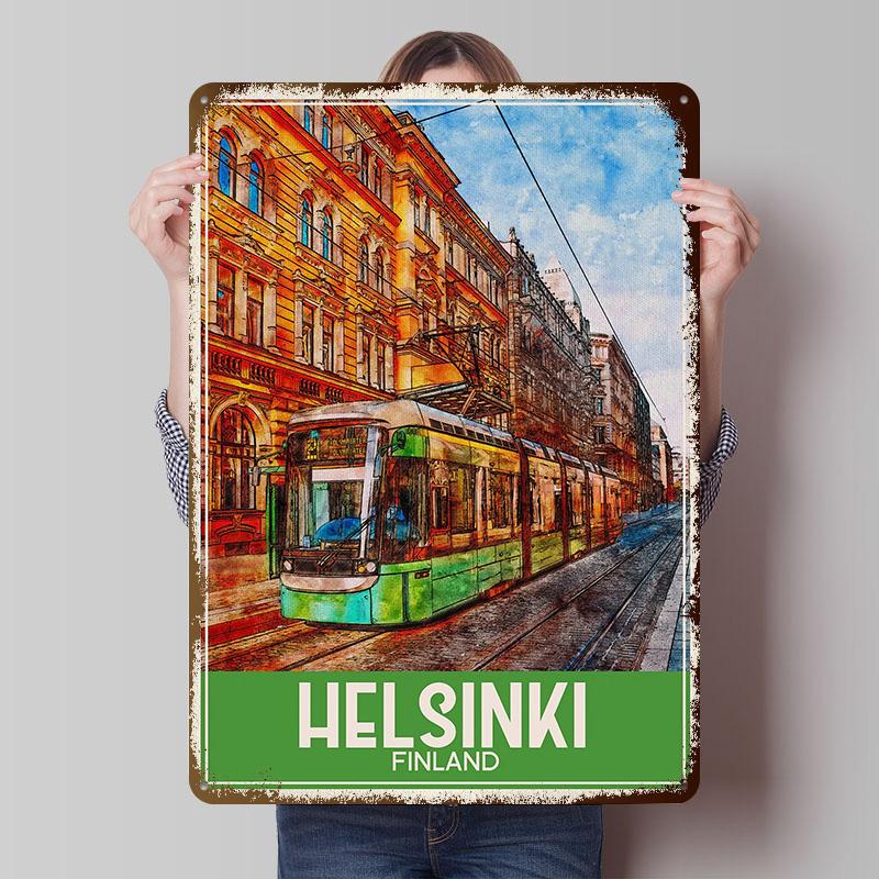 Travel Helsinki Finland Tinplate Poster Custom Wall Art Vintage Metal Signs Retro Tin Plaque for Mancave Decoration Gaming House