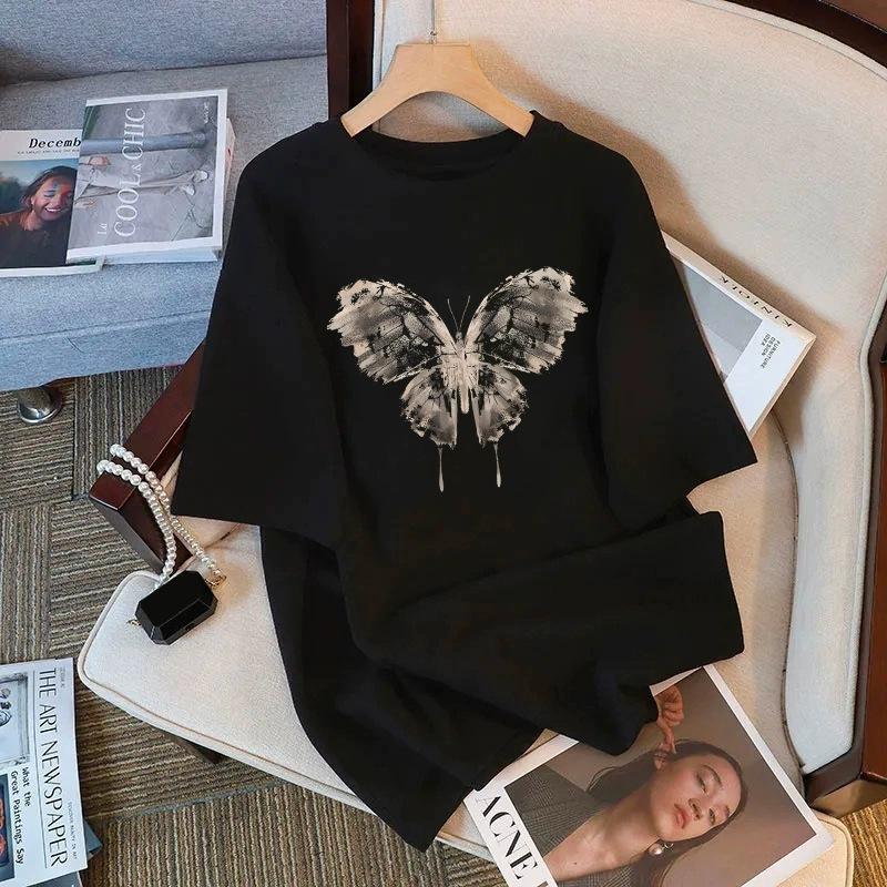 Футболка из чистого хлопка белого цвета с короткими рукавами для женщин на лето, новый большой размер, свободный дизайн, тонкий топ с короткими рукавами и принтом