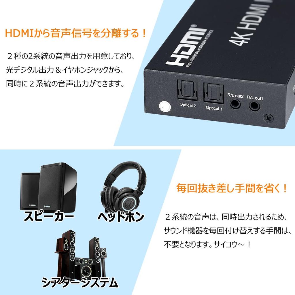 HDMI Матрица ELEVIEW 4 с Разделением Аудио и Понижением Разрешения, 2 Ручных Селектора с Пультом ДУ, 2 Входа / 2 Выхода, (Оптический цифровой/3,5 мм), 4K60Hz/1080p120Hz, Функция,