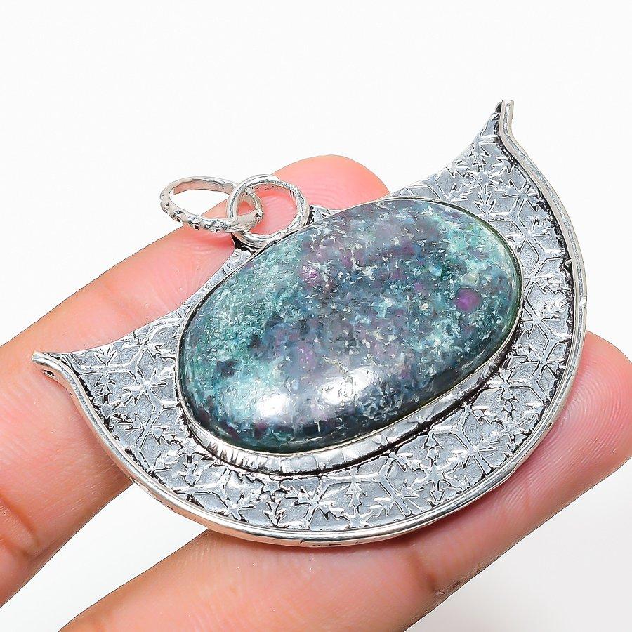 Ruby In Fuchsite Ethnic 925 Sterling Silver Jewelry Pendant 1.77" E6h28