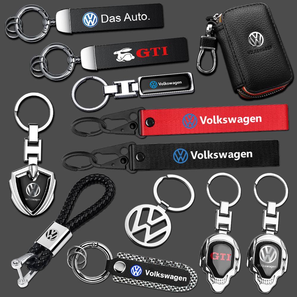 Metal/Leather Car Key Ring Braided Rope Key Case Key Chain For Volkswagen Golf 7 Caddy Passat CC Lavida Sagitar Scirocco Tiguan