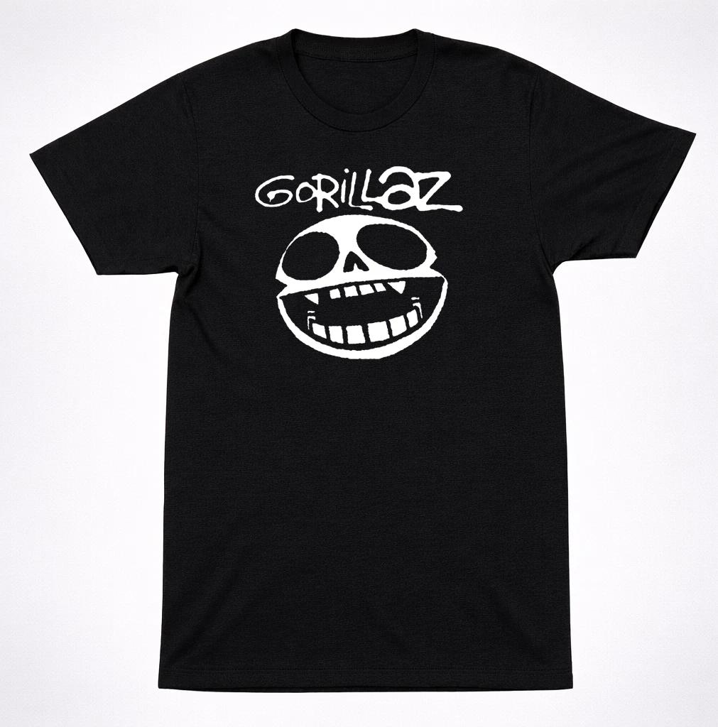 Футболка с логотипом Gorillaz Череп Альтернативная Хип-Хоп Рок-группа Черная
