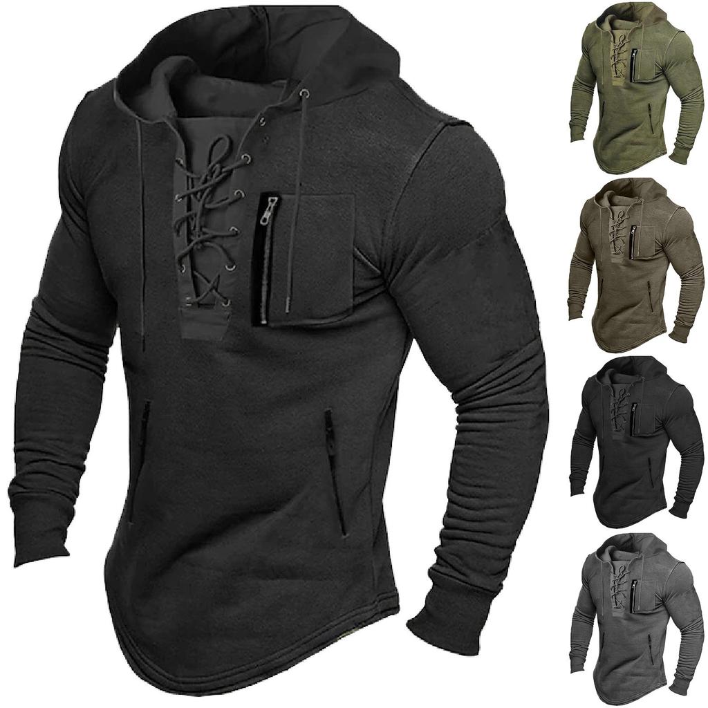 Vintage Hoodie Solid Color Zipper Pocket Sportswear Sweatshirt