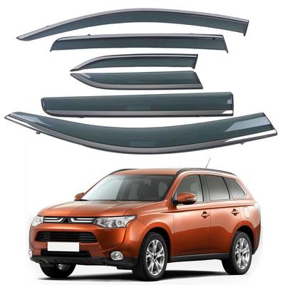 Дефлекторы боковых окон (ветровики) Mitsubishi Outlander 13-18 с хромированной полосой, Защита от дождя, Утолщенная защита