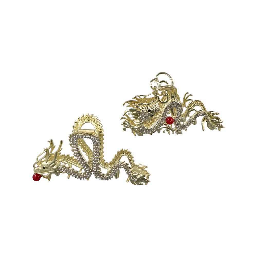 New Year Headwear Animal Hair Clip Red Rhinestone Shark Clip Zodiac Dragon Hair Claw  Daily