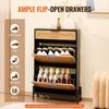 Rattan Shoe Cabinet Shoe Organizer 2 Flip Drawers & 1 Slide Drawer Black