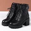 Winter New Women's Boots Lace Up Women's Fashion Thick Heel Side Zipper Ankle Boots Warm Women's Motorcycle Shoes Large Size