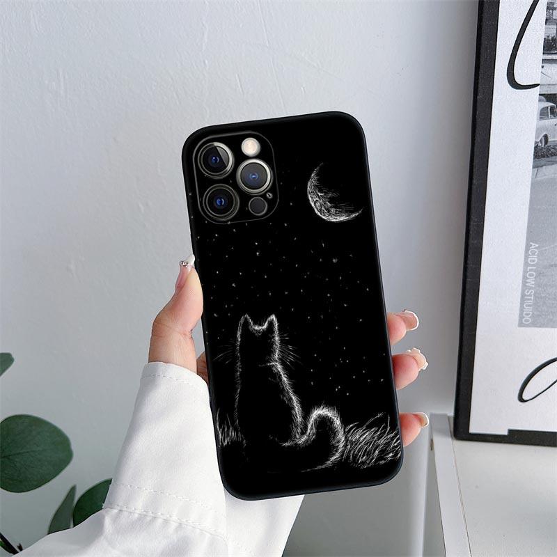 Черные Кошки Чехол для Телефона для iPhone 11 15 Pro Max Чехол Coque 14 Plus 13 Pro 12 11 X XS XR 7 8 SE 2020 15Pro Милый Кот ТПУ Мягкая Крышка
