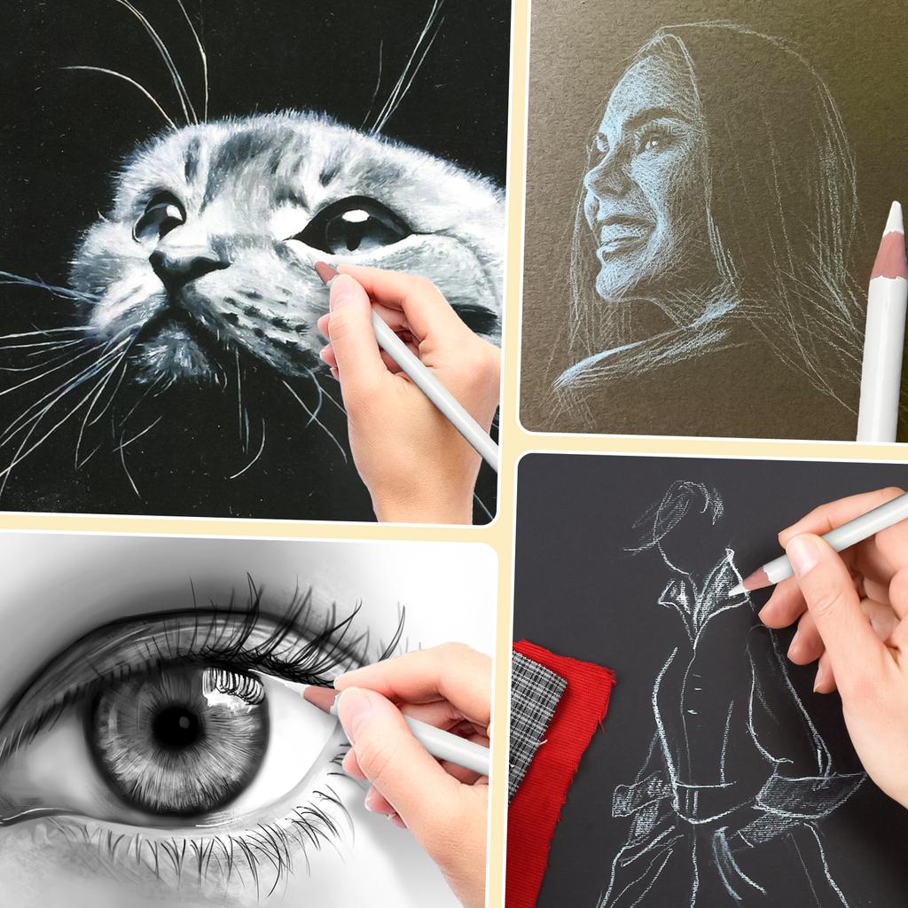 3 шт. белые заточенные карандаши для рисования, живописи, гладкие, профессионального класса, прочные, с грифелем, хайлайтер, угольные карандаши