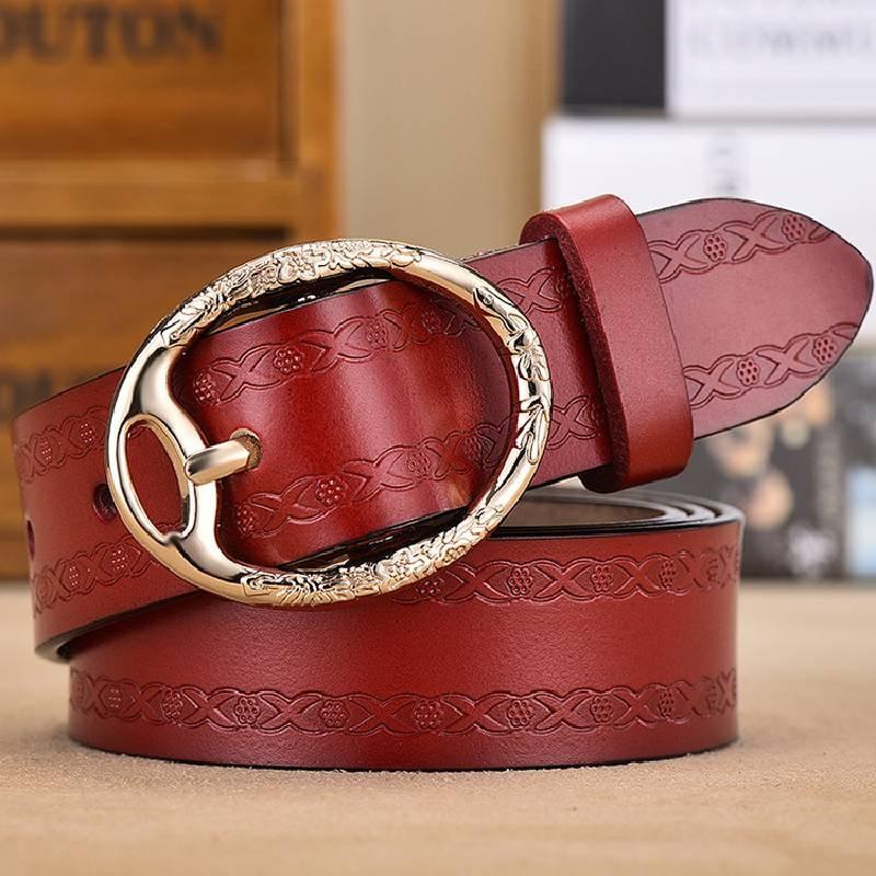 Leather Genuine Womens Belt Antique Alloy Buckle Style Dresses Pants Decoration