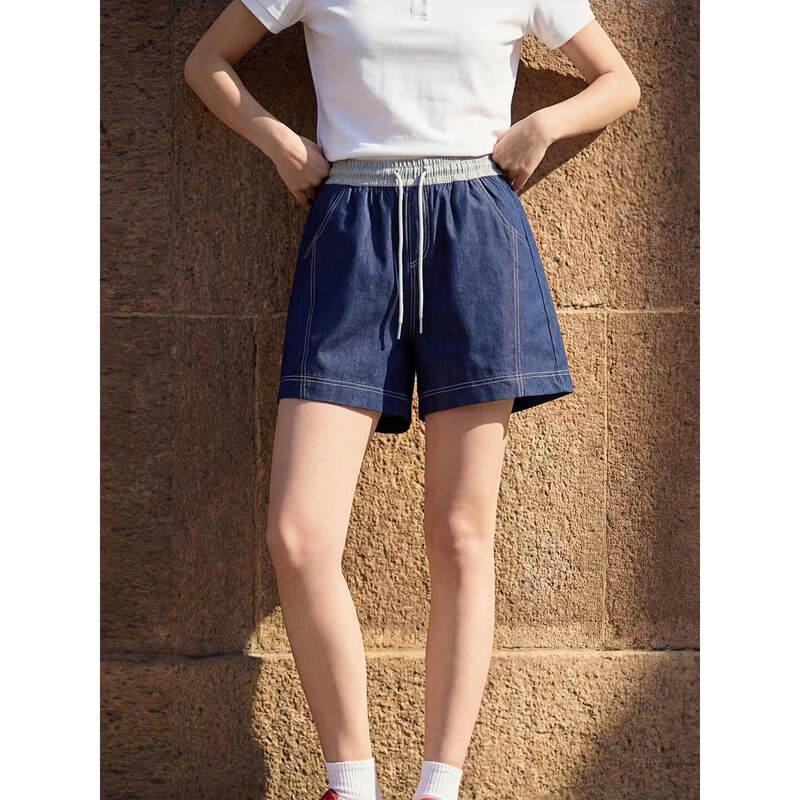 Базовые женские джинсовые шорты Basic House с эластичным поясом и прямым кроем