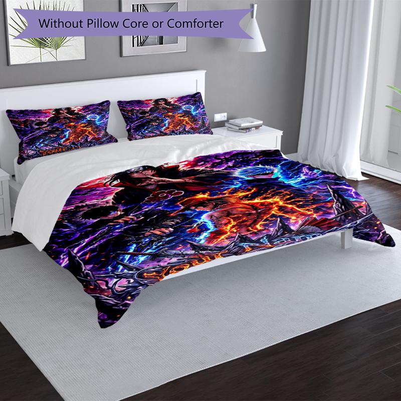 3pcs Custom Name Naruto Battle Printed Bedding Set Duvet Cover Closure Includes 1 Duvet Cover & 2 Pillowcases, Soft and Comfortable for All Seasons.