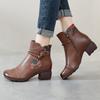 Ботильоны из натуральной кожи, женская обувь 2024 года, осень-начало зимы, круглый носок, квадратный каблук, молния, ручная работа, женские ботинки для отдыха