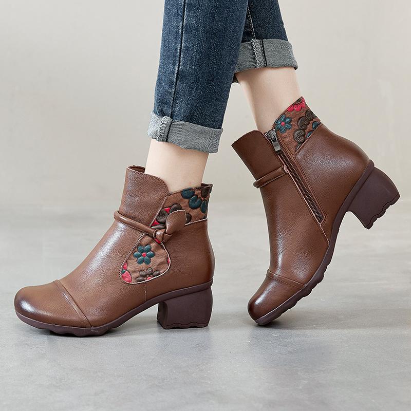 Ботильоны из натуральной кожи, женская обувь 2024 года, осень-начало зимы, круглый носок, квадратный каблук, молния, ручная работа, женские ботинки для отдыха