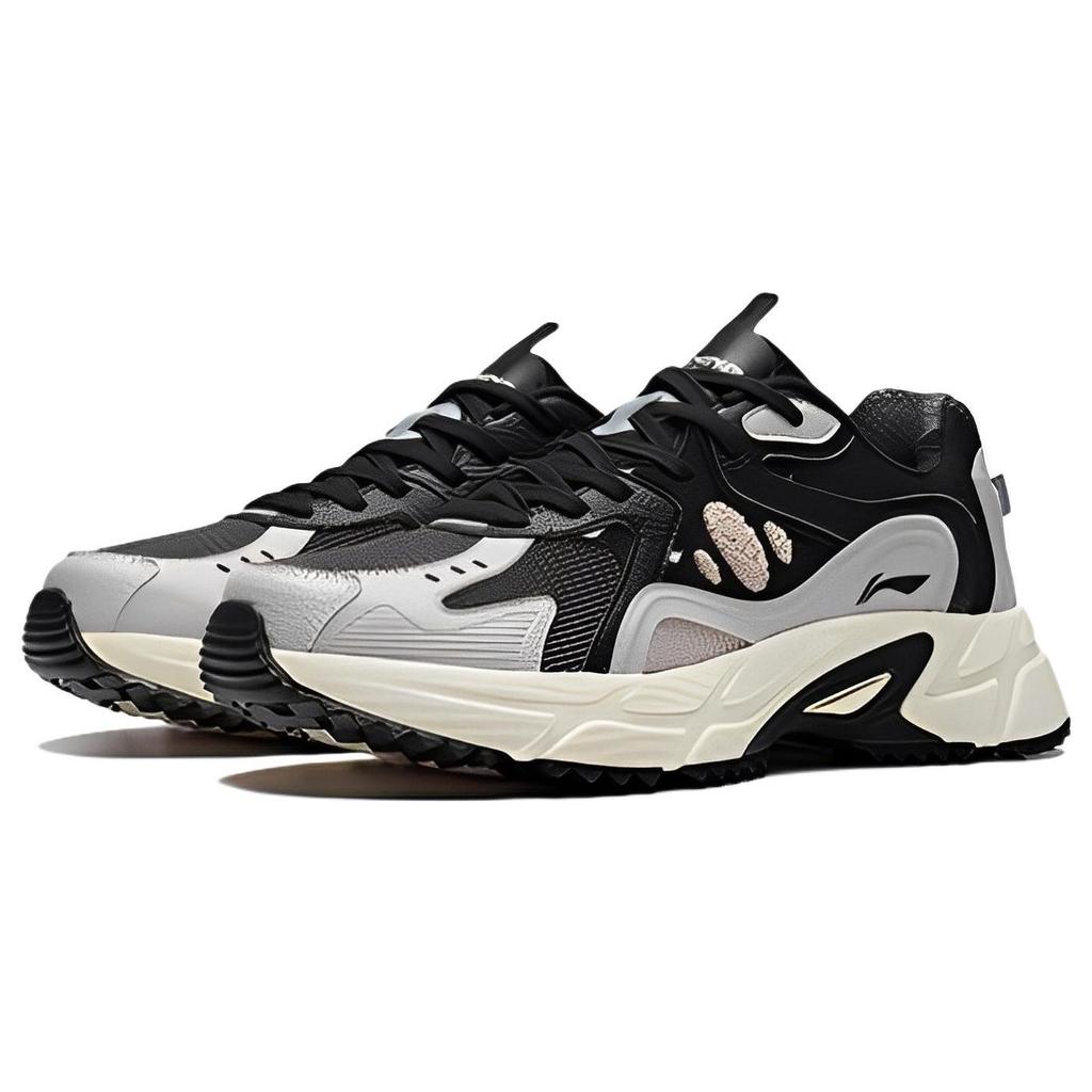 Li Ning Fabric Синтетическая кожа Модные нескользящие износостойкие дышащие легкие низкие спортивные повседневные туфли мужские кроссовки черные серые ARLS021-5