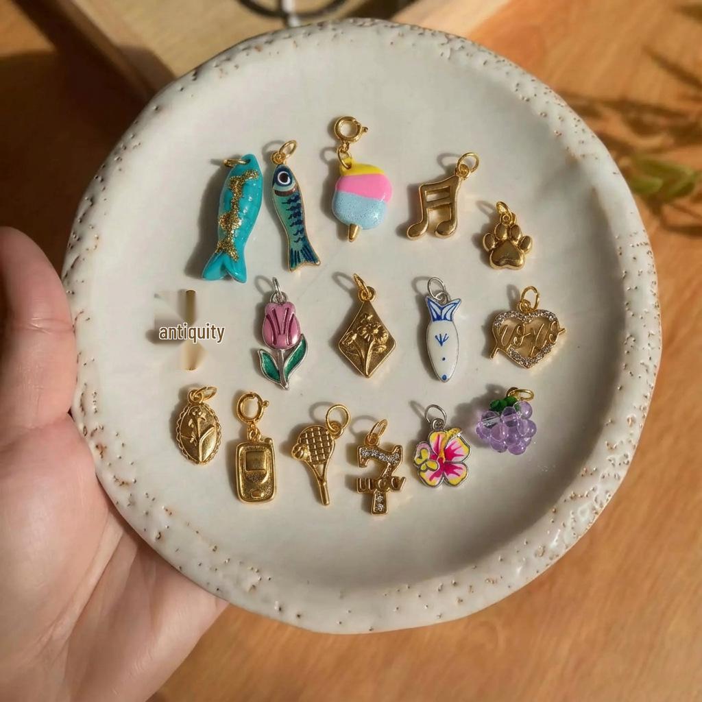 Подвеска Цветок и Рыба из Нержавеющей Стали с Покрытием 18K Золотом для DIY Украшений