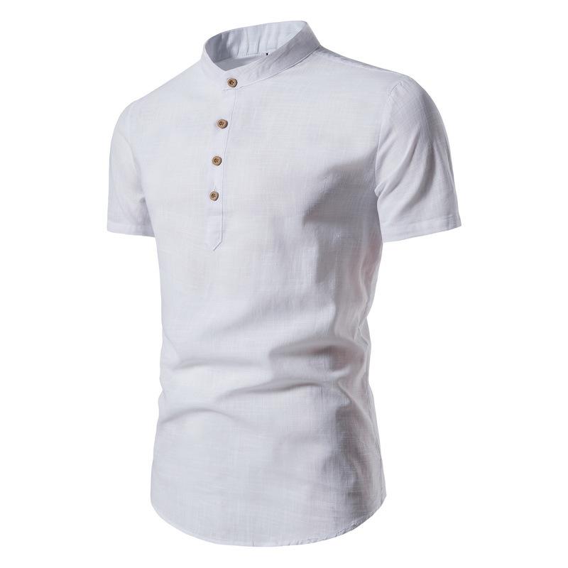 Summer Thin Solid Mock Neck Men's Short Sleeve Shirt Fashion Breathable Comfortable Casual Shirt