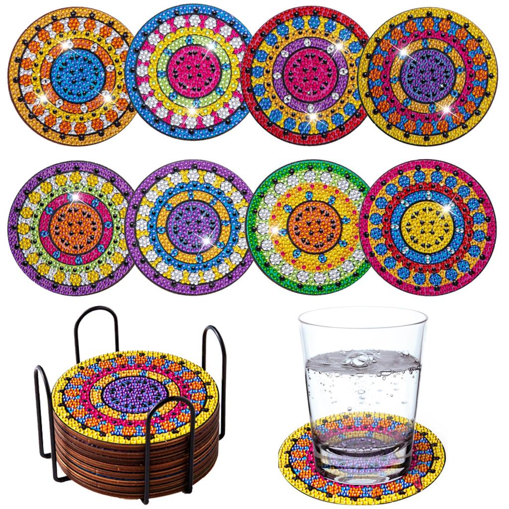 6pcs/8pcs Diy Coasters With Holder Round Mandala Coasters Kits Accessories