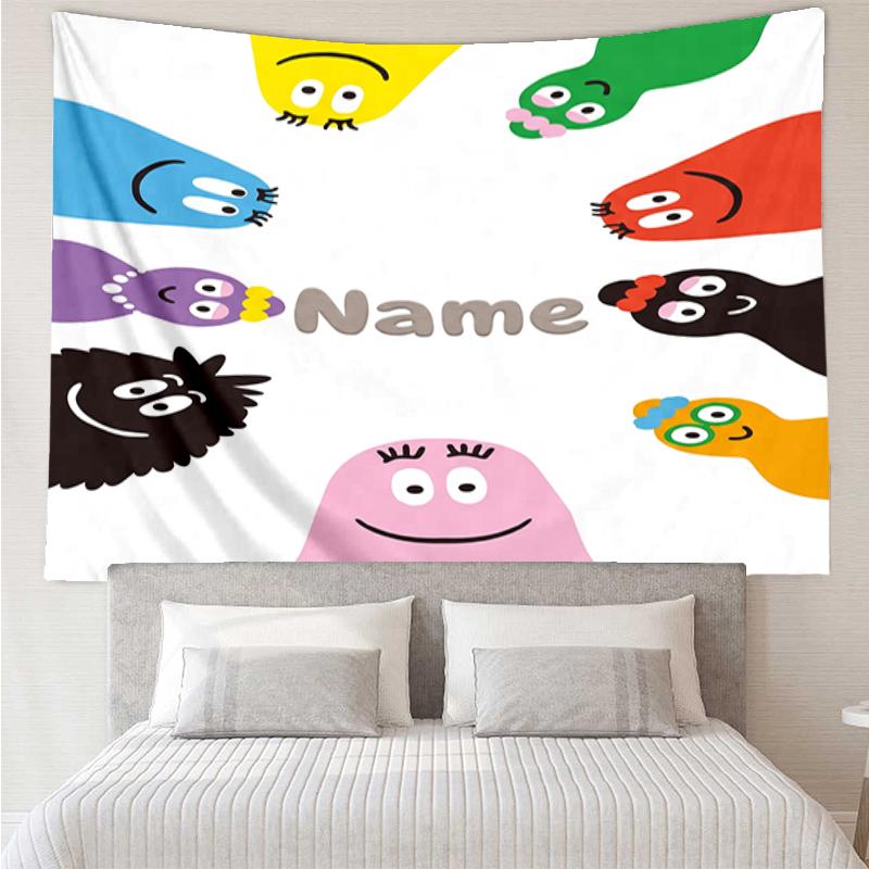 Custom Name Barbapapa Print Tapestry, Backdrop, Easy Setup, Ideal for Bedroom, Office & Living Room, with Aesthetic Wall Hanging Decor.