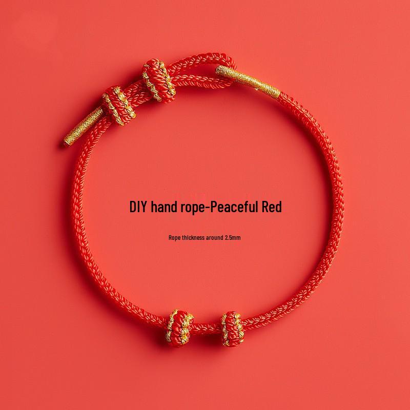 Браслет из бисера, золотой, знак зодиака года, красный, ручной работы, на веревочке