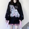 Gothic Harajuku Anime Hoodies Women Fleece Goth Japanese Streetwear Cartoon Print Hooded Sweatshirts Black Tops Autumn Winter Y2k