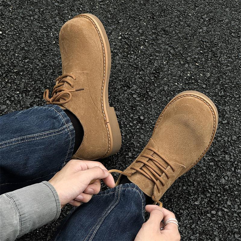 Туфли дерби мужские весна-осень 2024 года, новые туфли с большим носком, толстая подошва, увеличивающая рост, низкие туфли с круглым носком, модные кожаные туфли 14701-J