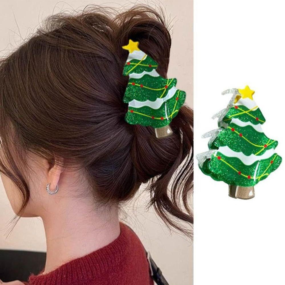 Glitter Christmas Hair Clip Santa Shape Snowhouse Hair Claw Sweet Santa Hair Claw For Women