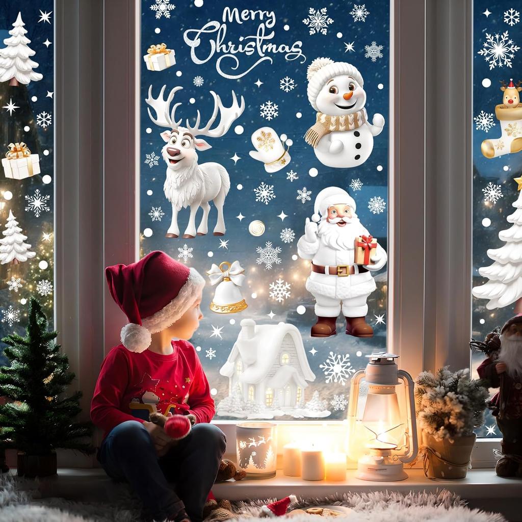 Window Stickers 9 Sheets Window Sticker Decor Snowflakes Window Pictures for Doors, Shop Windows, Glass Fronts, Window Clings Decoration Reble