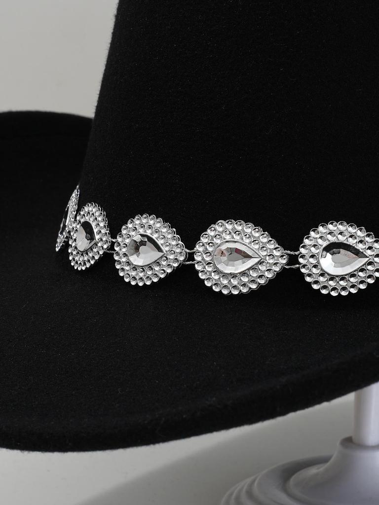 Women's Western Cowboy Hat with Teardrop Gem Embellishment - Vintage Jazz Party Hat.
