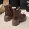 Женские ретро ботильоны в британском стиле на толстой подошве с флисовой подкладкой - Модная обувь для осени/зимы 2025, увеличивающая рост