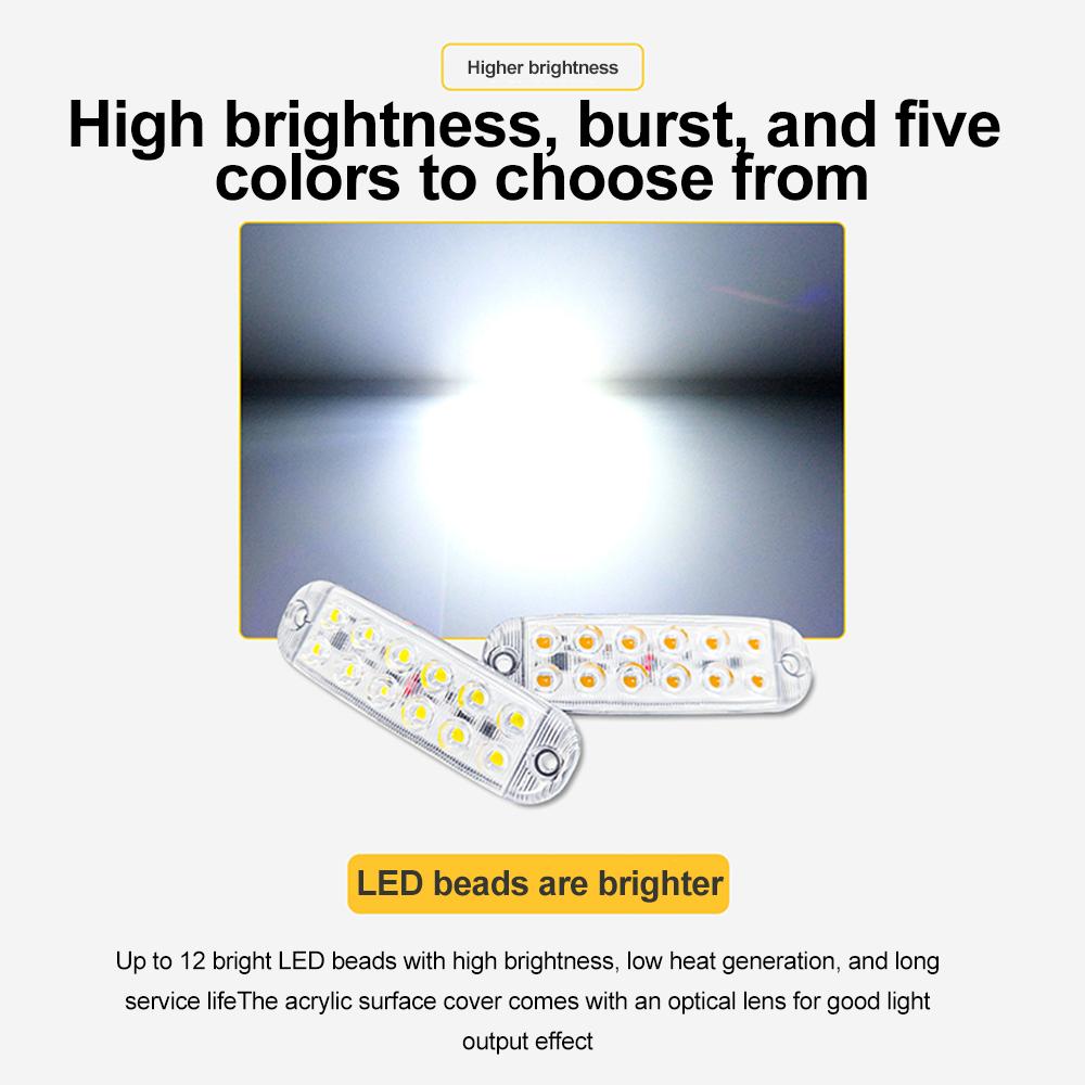 2 шт. 12 светодиодных индикаторных ламп для прицепа, автоматические габаритные огни для грузовиков, автобусов, габаритные огни для караванов, мигающие янтарные предупреждающие лампы