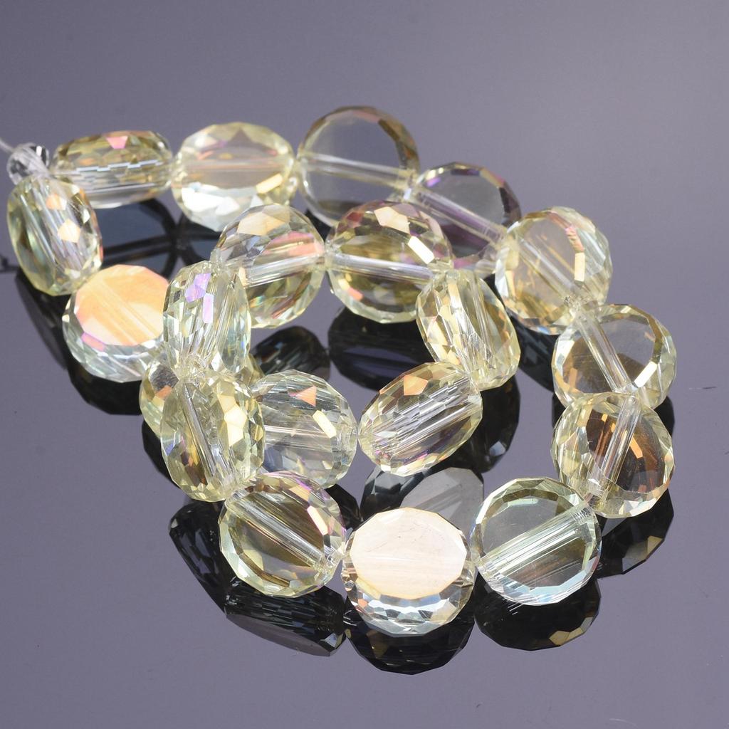 10pcs 10mm 12mm Flat Round Faceted Crystal Glass Colorful Plated Loose Beads For Jewelry Making DIY Findings